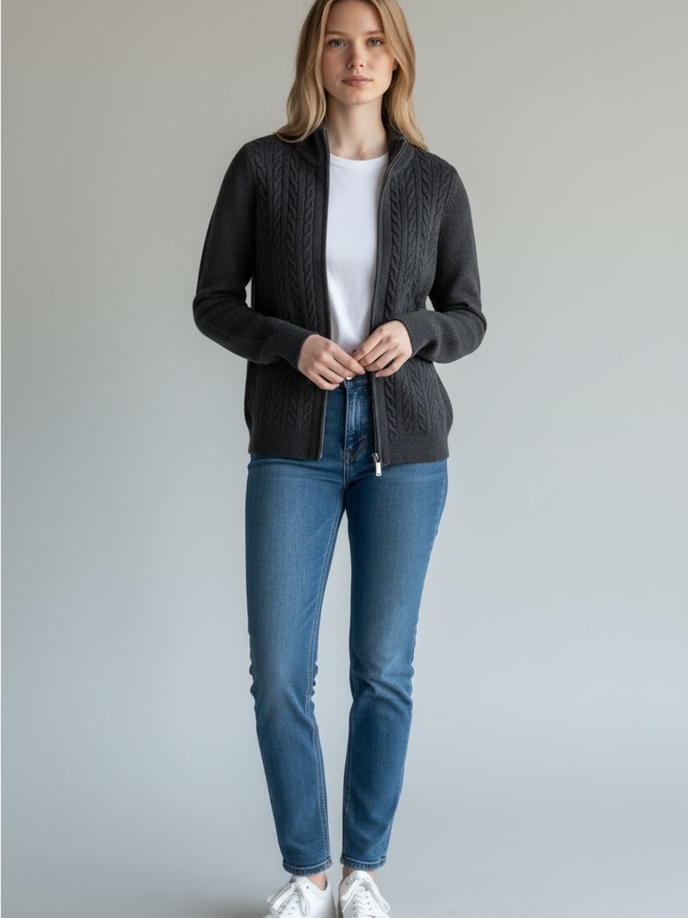 Talbots Charcoal Cable-Zip Cardigan SP
